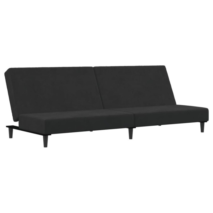 Dvivietė sofa-lova su pakoja, juodos spalvos, aksomas