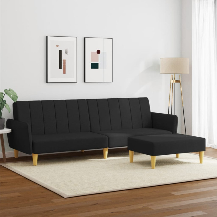 Dvivietė sofa-lova su pakoja, juodos spalvos, audinys