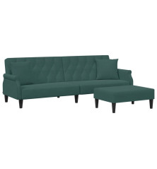 Dvivietė sofa-lova su pagalvėmis ir pakoja, žalia, aksomas