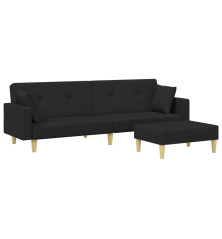 Dvivietė sofa-lova su pakoja, juodos spalvos, audinys