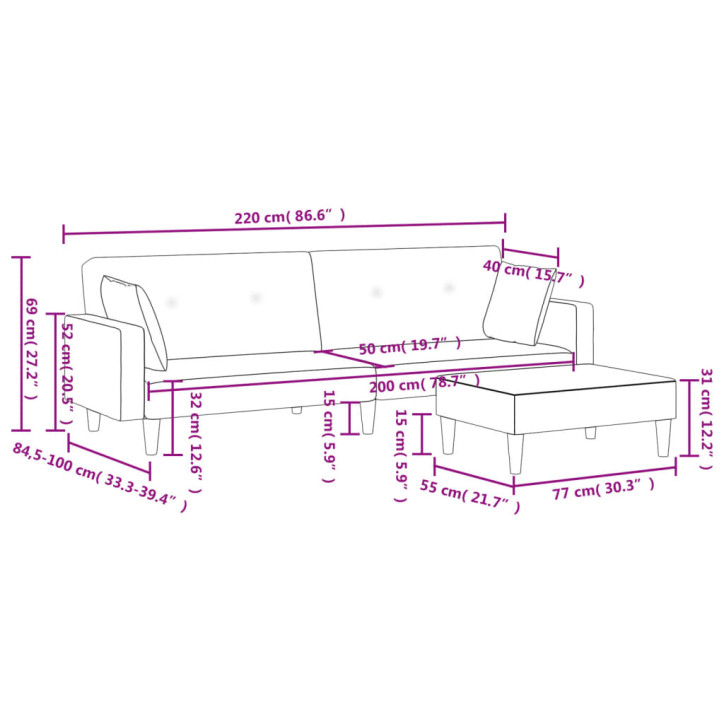 Dvivietė sofa-lova su pakoja, juodos spalvos, audinys