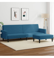 Dvivietė sofa-lova su pakoja, mėlynos spalvos, aksomas