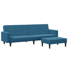 Dvivietė sofa-lova su pakoja, mėlynos spalvos, aksomas