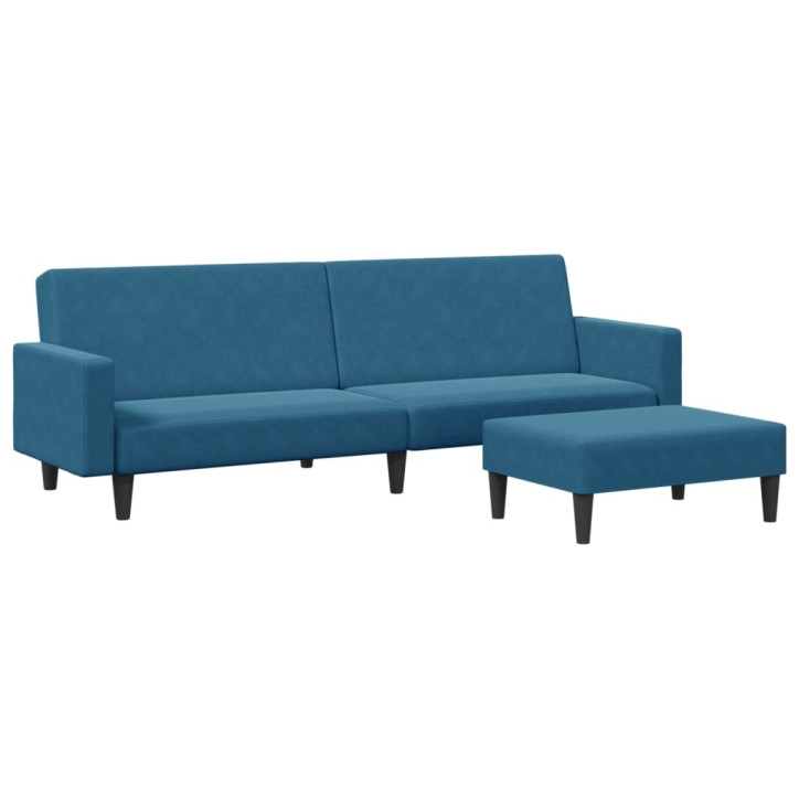 Dvivietė sofa-lova su pakoja, mėlynos spalvos, aksomas