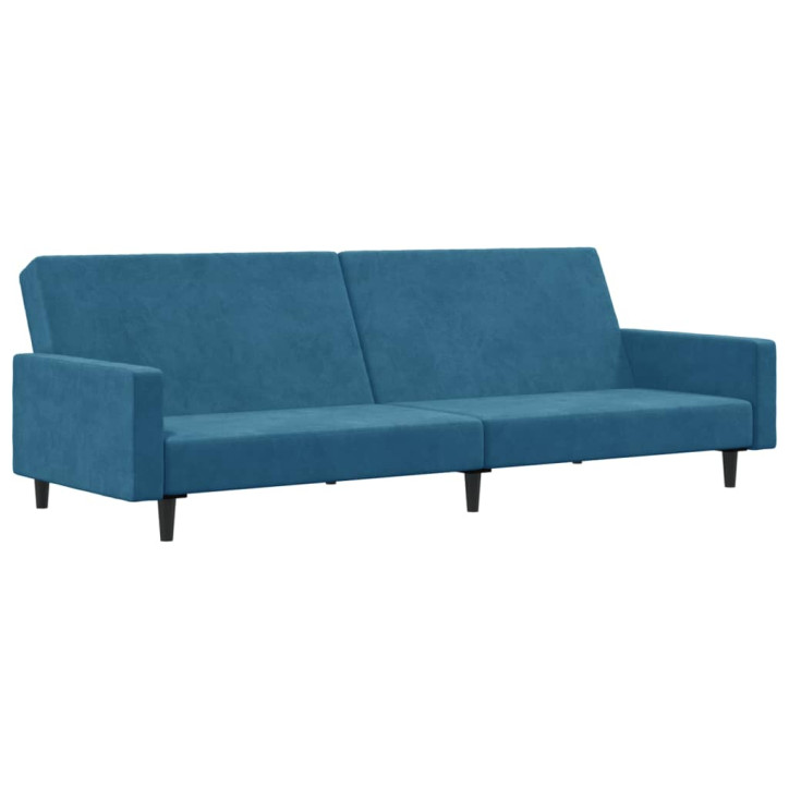 Dvivietė sofa-lova su pakoja, mėlynos spalvos, aksomas