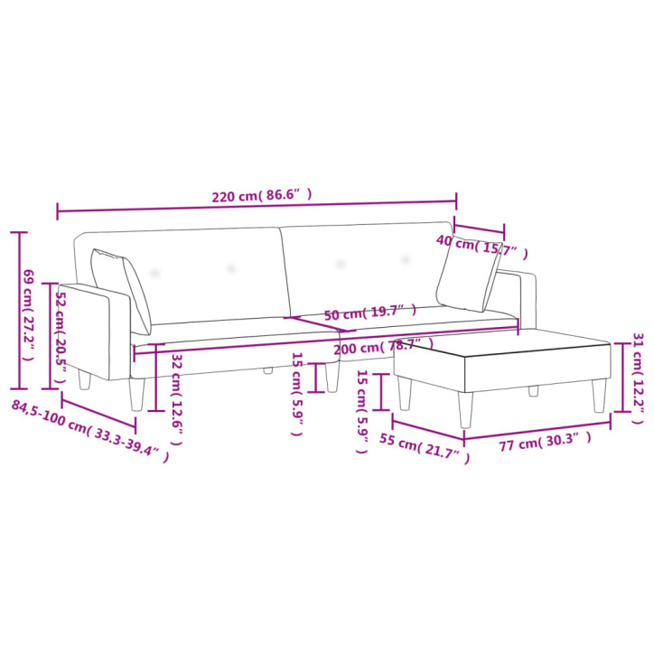 Dvivietė sofa-lova su pakoja, šviesiai pilkos spalvos, audinys