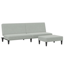 Dvivietė sofa-lova su pakoja, šviesiai pilkos spalvos, aksomas