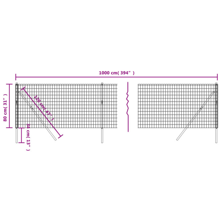 Vielinė tinklinė tvora, žalia, 0,8x10m, galvanizuotas plienas