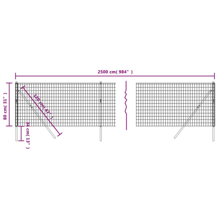 Vielinė tinklinė tvora, žalia, 0,8x25m, galvanizuotas plienas