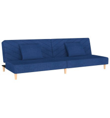 Dvivietė sofa-lova su dvejomis pagalvėmis, mėlyna, audinys