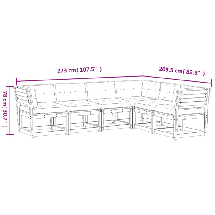 Sodo sofos komplektas su pagalvėlėmis, 6 dalių, pušis