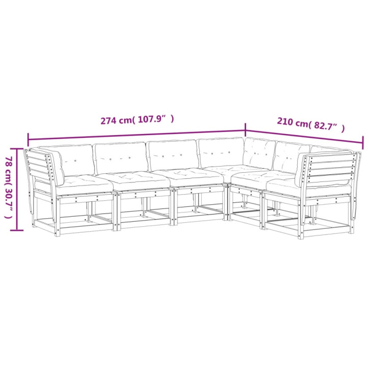 Sodo sofos komplektas su pagalvėlėmis, 6 dalių, pušies masyvas