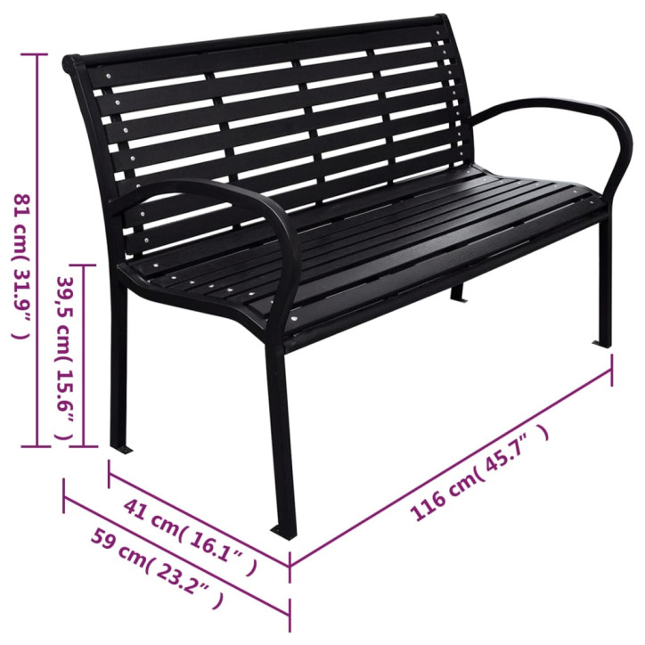 Sodo suoliukas, juodos spalvos, 116cm, plienas ir WPC