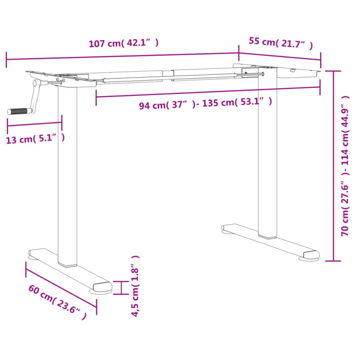 Rašomojo stalo rėmas, baltas, (94–135)x60x(70–114)cm, plienas