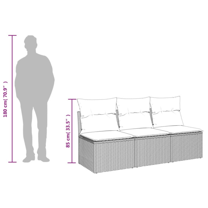 Trivietė sodo sofa su pagalvėlėmis, ruda, poliratanas