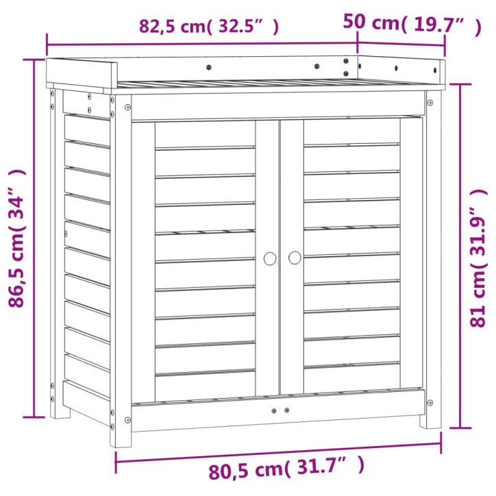 Sodinimo stalas su lentynomis, baltas, 82,5x50x86,5cm, pušis