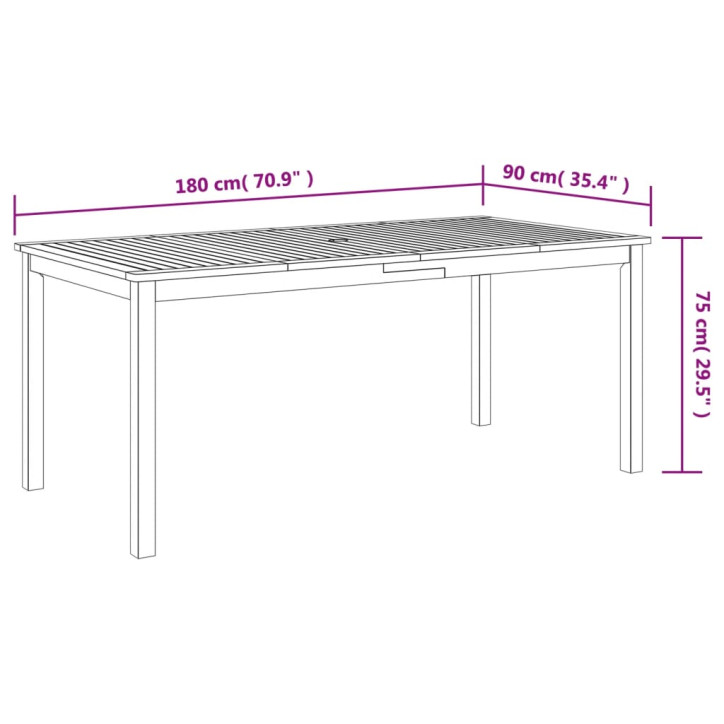 Sodo valgomojo stalas, 180x90x75cm, akacijos medienos masyvas