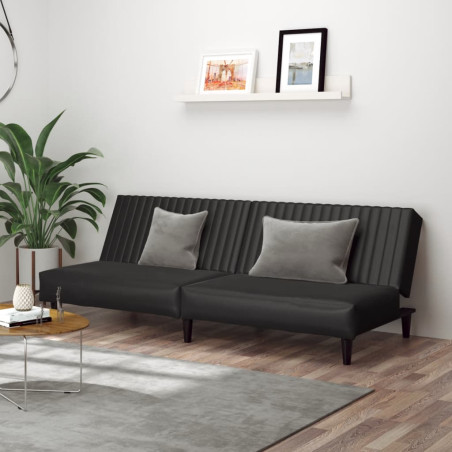 Dvivietė sofa-lova, juodos spalvos, dirbtinė oda