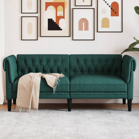 Dvivietė chesterfield sofa, tamsiai žalios spalvos, audinys