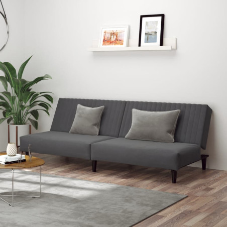 Dvivietė sofa-lova, tamsiai pilkos spalvos, aksomas