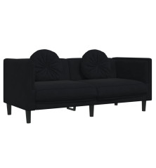 Dvivietė sofa su pagalvėlėmis, juodos spalvos, aksomas