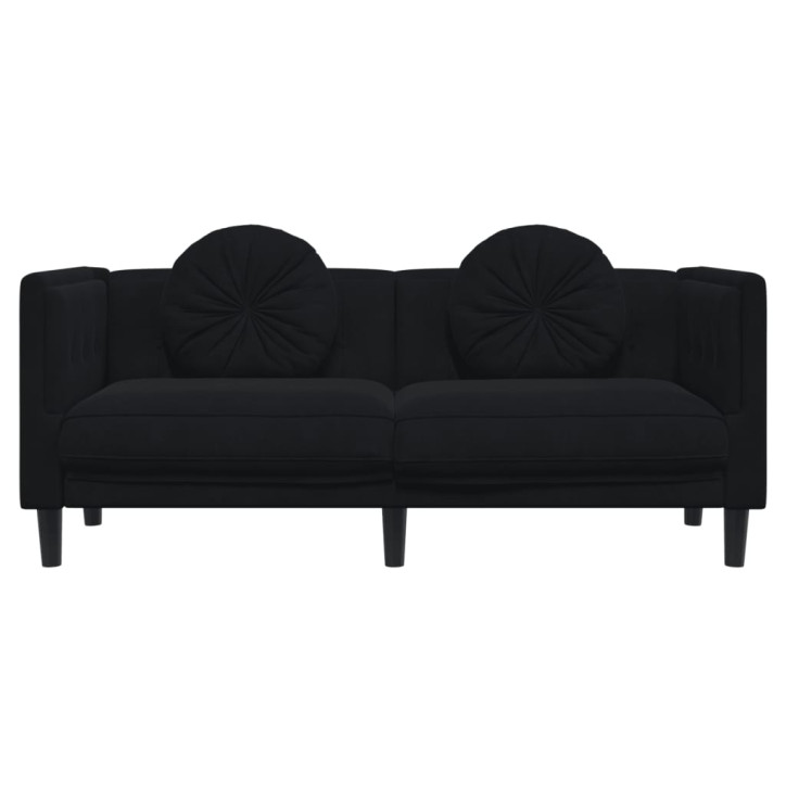 Dvivietė sofa su pagalvėlėmis, juodos spalvos, aksomas