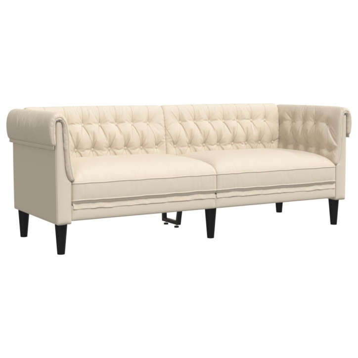 Trivietė chesterfield sofa, kreminės spalvos, audinys