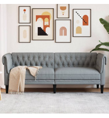 Trivietė chesterfield sofa, šviesiai pilkos spalvos, audinys