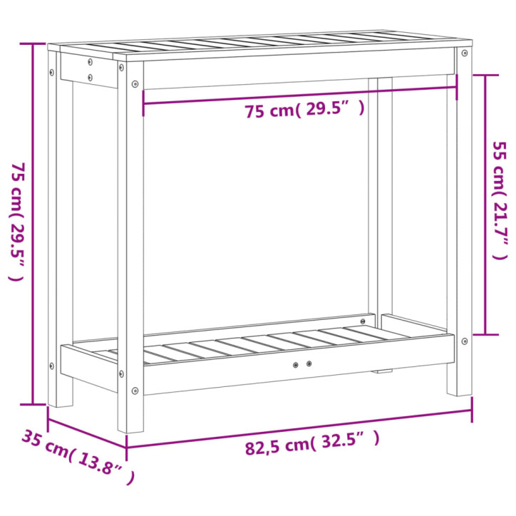 Sodinimo stalas su lentyna, 82,5x35x75cm, impregnuota pušis