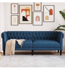 Trivietė chesterfield sofa, mėlynos spalvos, audinys