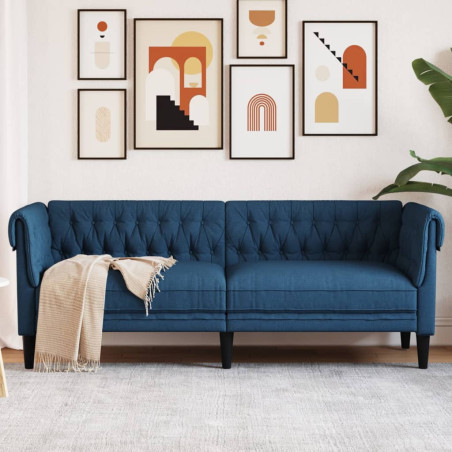 Trivietė chesterfield sofa, mėlynos spalvos, audinys