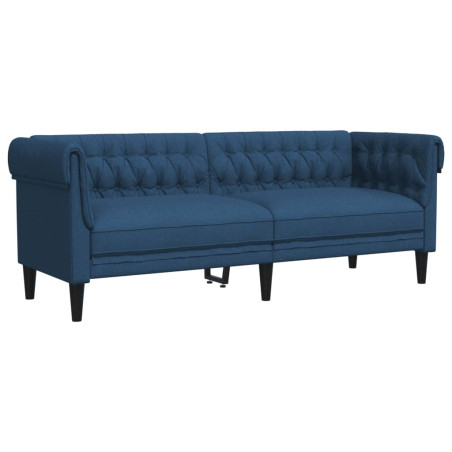 Trivietė chesterfield sofa, mėlynos spalvos, audinys