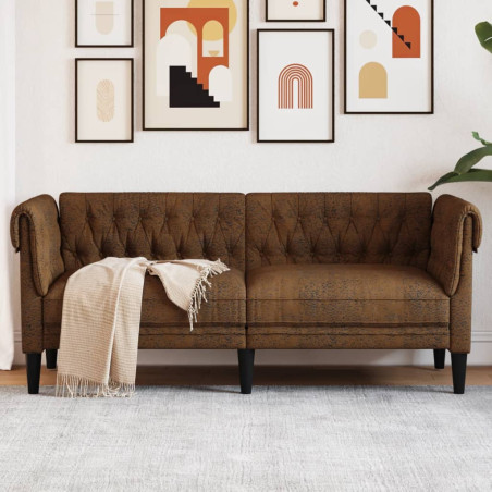 Dvivietė chesterfield sofa, rudos spalvos, audinys