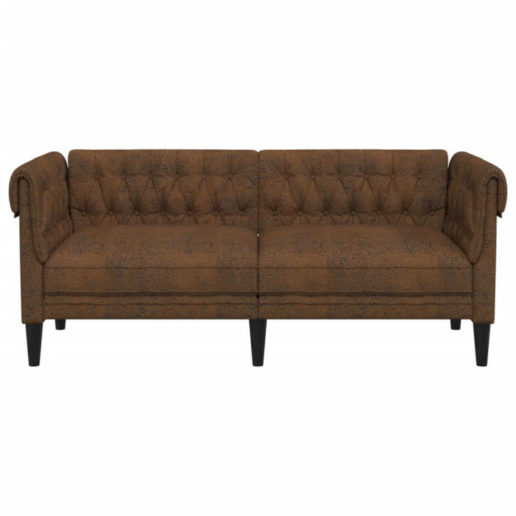 Dvivietė chesterfield sofa, rudos spalvos, audinys