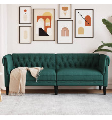 Trivietė chesterfield sofa, tamsiai žalios spalvos, audinys