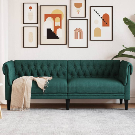 Trivietė chesterfield sofa, tamsiai žalios spalvos, audinys