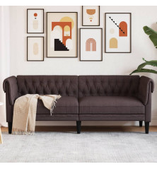 Trivietė chesterfield sofa, tamsiai rudos spalvos, audinys