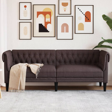 Trivietė chesterfield sofa, tamsiai rudos spalvos, audinys