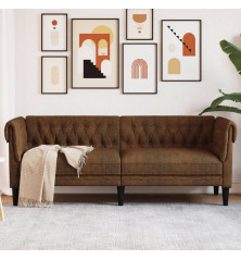 Trivietė chesterfield sofa, rudos spalvos, audinys