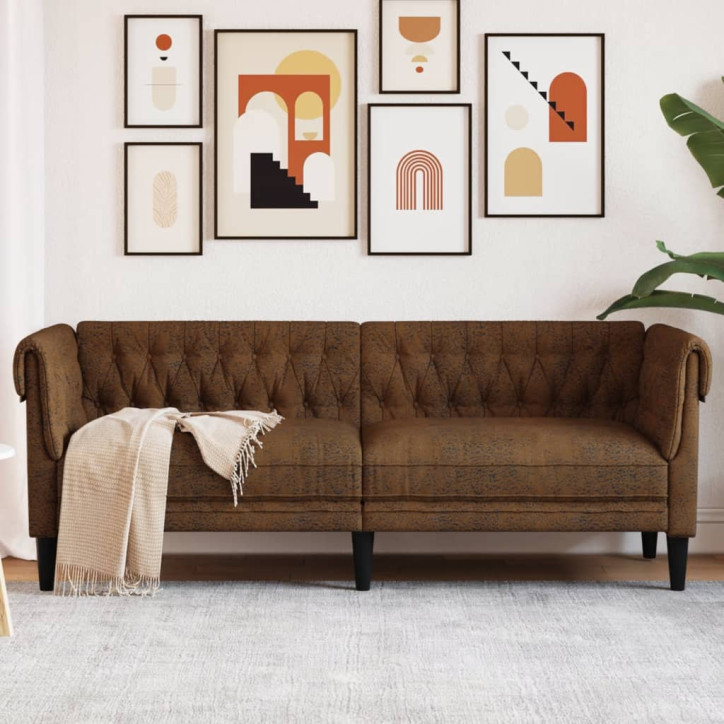 Trivietė chesterfield sofa, rudos spalvos, audinys