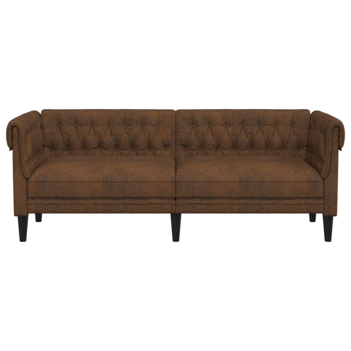 Trivietė chesterfield sofa, rudos spalvos, audinys