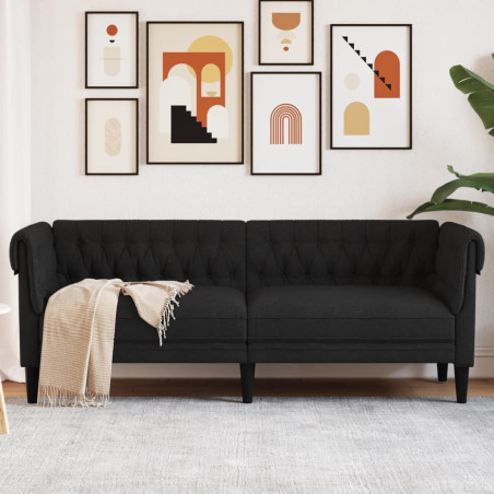 Trivietė chesterfield sofa, juodos spalvos, audinys