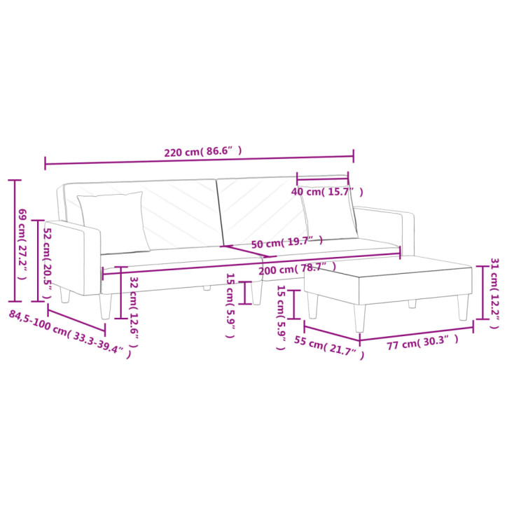 Dvivietė sofa-lova su pagalvėmis ir pakoja, juoda, audinys