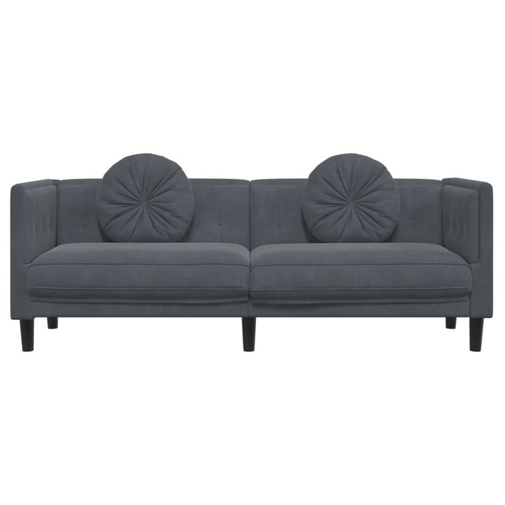 Trivietė sofa su pagalvėlėmis, tamsiai pilkos spalvos, aksomas