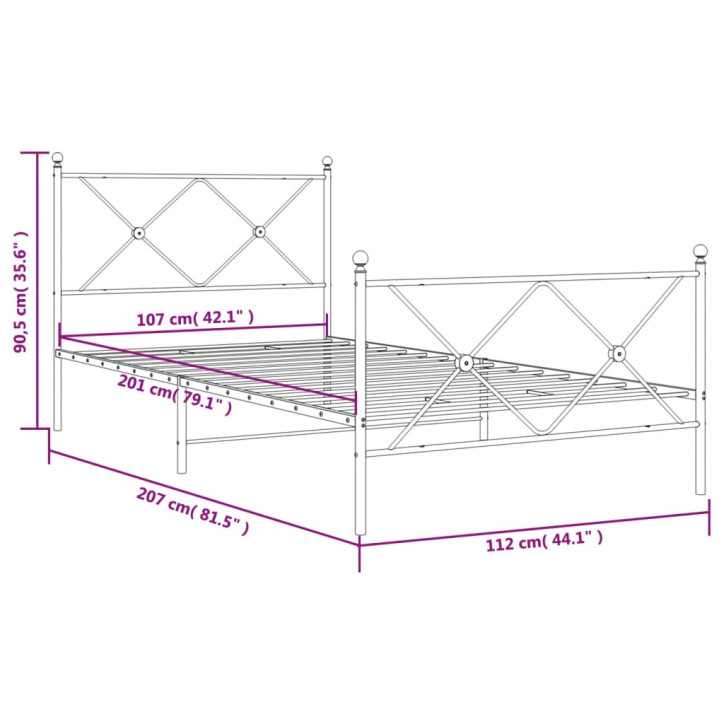 Lovos rėmas su galvūgaliu/kojūgaliu, juodas, 107x203cm, metalas