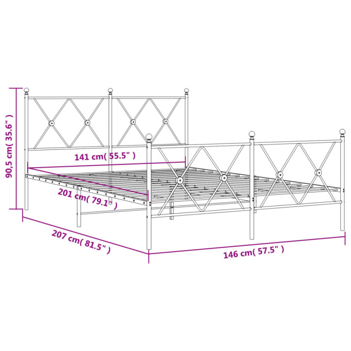 Lovos rėmas su galvūgaliu/kojūgaliu, juodas, 140x200cm, metalas