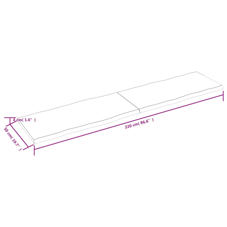 Stalviršis, 220x50x(2–4)cm, medienos masyvas, su gyvu kraštu