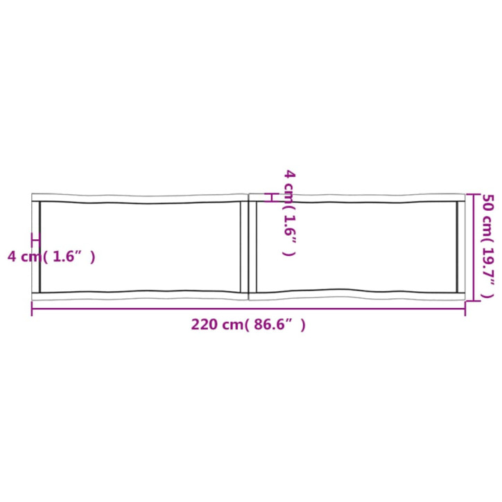 Stalviršis, 220x50x(2–4)cm, medienos masyvas, su gyvu kraštu