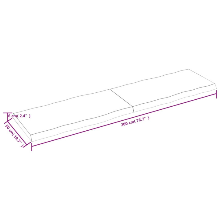 Stalviršis, 200x50x(2–6)cm, medienos masyvas, su gyvu kraštu