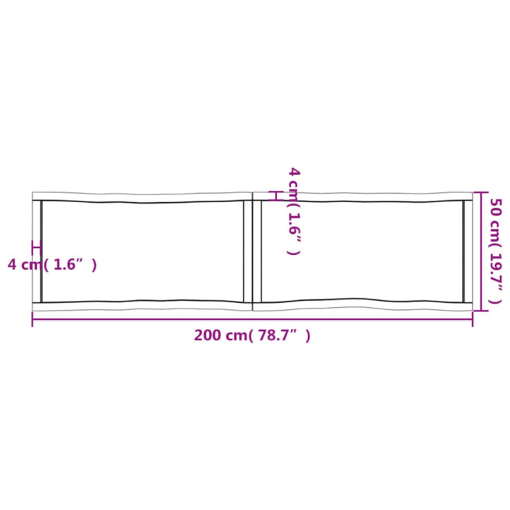 Stalviršis, 200x50x(2–6)cm, medienos masyvas, su gyvu kraštu